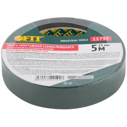 Лента клеящая 2-х сторонняя монтажная на вспененной основе с полимерной подложкой 25ммх5м FIT 11797