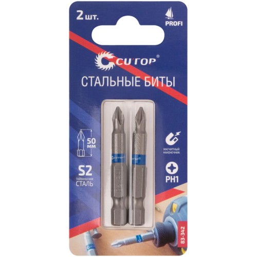 Набор стальных бит Profi PH1 50мм (уп.2шт) Cutop 83-342