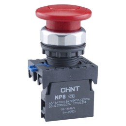 Кнопка управления "Грибок" NP8-10M/24 d60мм 1НО IP65 с самовозвратом без подсветки красн. (R) CHINT