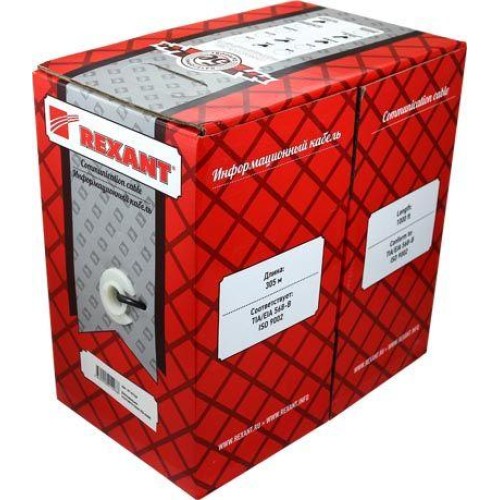Кабель витая пара F/UTP кат.5e 2х2х24AWG PVC INDOOR медь МЖ сер. (305м) Rexant 01-0125