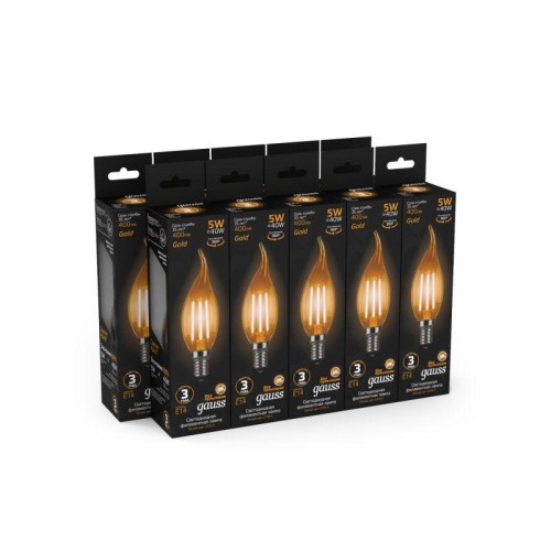 Лампа светодиодная филаментная Black Filament 5Вт свеча на ветру золотая 2700К тепл. бел. E14 400лм