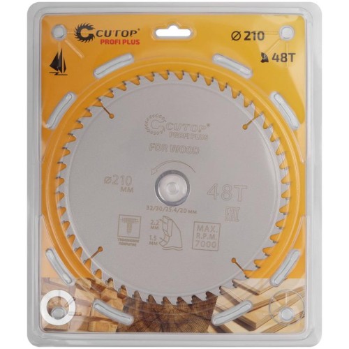 Диск пильный по дереву с тефлоновым покрытием 48Т Profi plus 210х1.5/2.2х32/30/25.4/20мм Cutop 75-21