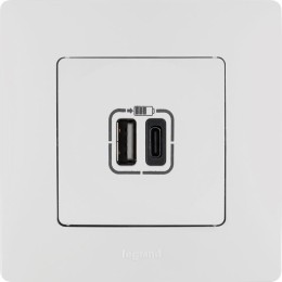 Устройство зарядное Etika с двумя USB-разъемами тип A-тип C 240В/5В 3000мА бел. Leg 672236