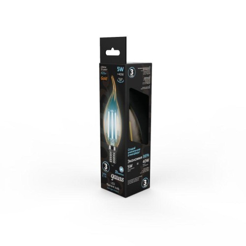 Лампа светодиодная филаментная Black Filament 5Вт свеча на ветру золотая 4100К нейтр. бел. E14 420лм
