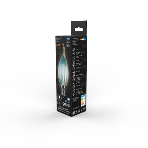 Лампа светодиодная филаментная Black Filament 5Вт свеча на ветру золотая 4100К нейтр. бел. E14 420лм
