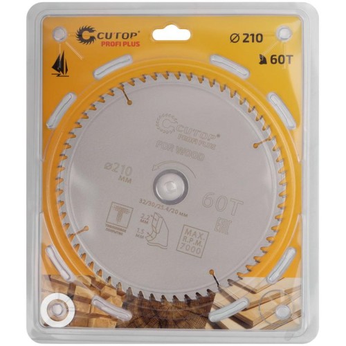 Диск пильный по дереву с тефлоновым покрытием 60Т Profi plus 210х1.5/2.2х32/30/25.4/20мм Cutop 75-21
