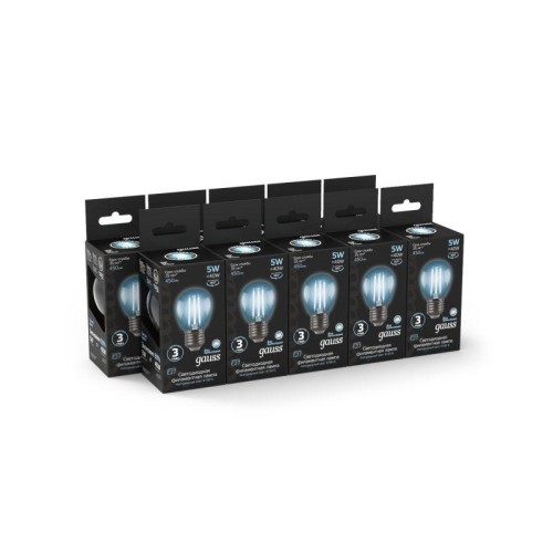 Лампа светодиодная филаментная Black Filament 5Вт P45 шар 4100К нейтр. бел. E27 450лм GAUSS 10580220