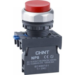 Кнопка управления выступающая NP8-10GND/4 подсвет. самовозв. AC110В-220В(LED) 1НО IP65 (R) красн. CH