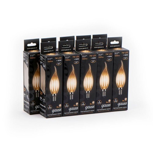 Лампа светодиодная филаментная Black Filament 7Вт свеча на ветру 2700К тепл. бел. E14 550лм GAUSS 10