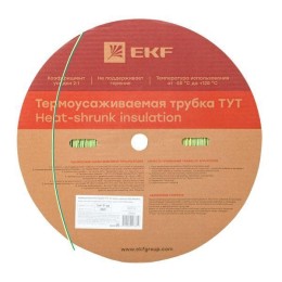Трубка термоусадочная ТУТ нг 2/1 желт./зел. (уп.200м) EKF tut-2-yg