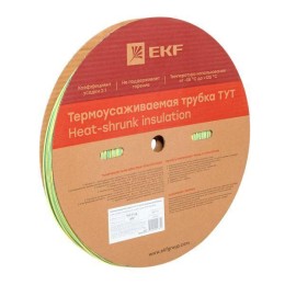 Трубка термоусадочная ТУТ нг 2/1 желт./зел. (уп.200м) EKF tut-2-yg