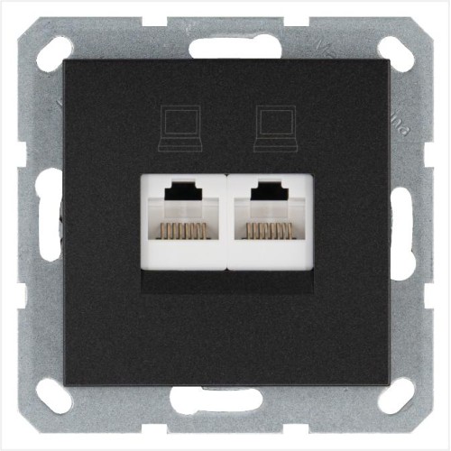 Розетка компьютерная 2-м RJ45 IP20 кат. 5E механизм антрацит Jasmart G6106B