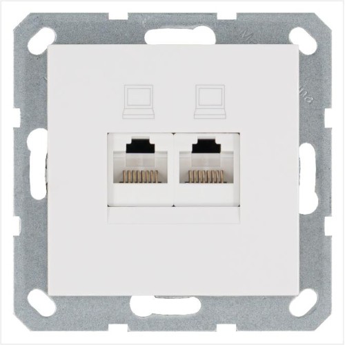 Розетка компьютерная 2-м RJ45 IP20 кат. 5E механизм бел. глянцевый Jasmart G6106W