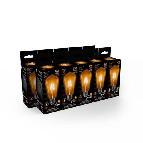 Лампа светодиодная филаментная Black Filament 6Вт ST64 золотая 2400К тепл. бел. E27 550лм GAUSS 1028