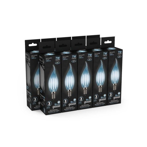 Лампа светодиодная филаментная Black Filament 7Вт свеча на ветру 4100К нейтр. бел. E14 580лм GAUSS 1