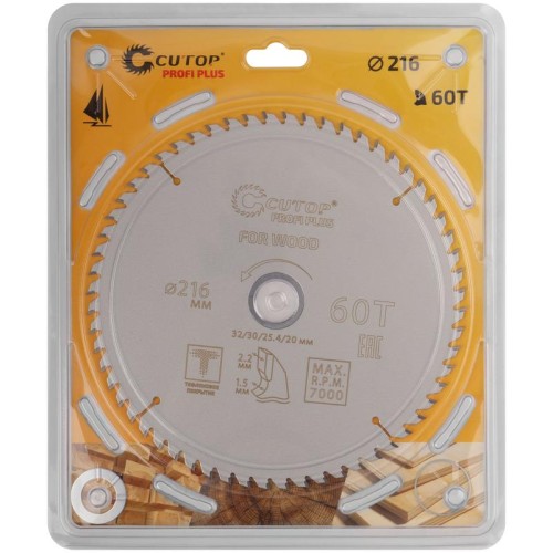 Диск пильный по дереву с тефлоновым покрытием 60Т Profi plus 216х1.5/2.2х32/30/25.4/20мм Cutop 75-21