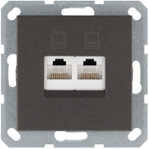 Розетка компьютерная 2-м RJ45 IP20 кат. 5E механизм мокко Jasmart G6106Z