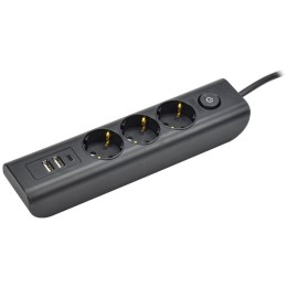 Удлинитель 3х2м с заземл. 16А 250В MODERN У03В с выкл. USBх3 (type-Aх2шт + type-Cх1шт) ПВС 3х1 черн.