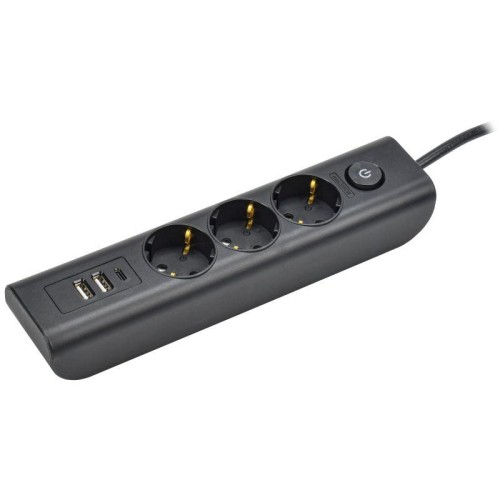 Удлинитель 3х2м с заземл. 16А 250В MODERN У03В с выкл. USBх3 (type-Aх2шт + type-Cх1шт) ПВС 3х1 черн.