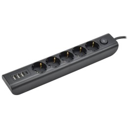 Удлинитель 5х2м с заземл. 16А 250В MODERN У05В с выкл. USBх4 (type-Aх3шт + type-Cх1шт) ПВС 3х1 черн.