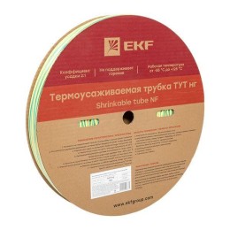 Трубка термоусадочная ТУТ нг 6/3 желт./зел. (уп.100м) EKF tut-6-yg