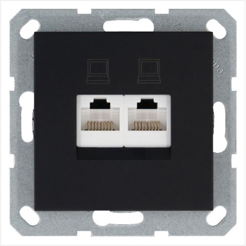 Розетка компьютерная 2-м RJ45 IP20 кат. 5E механизм черн. матов. soft touch Jasmart G6106PB