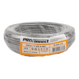 Кабель витая пара F/UTP кат.5e 4х2х0.50 24AWG solid CCA PVC INDOOR омедненный сер. (уп.25м) PROCONNE