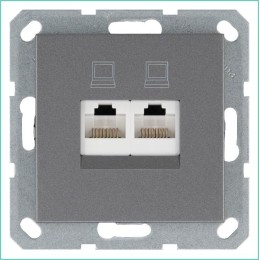 Розетка компьютерная 2-м RJ45 IP20 кат. 6 механизм алюм. Jasmart G6108S