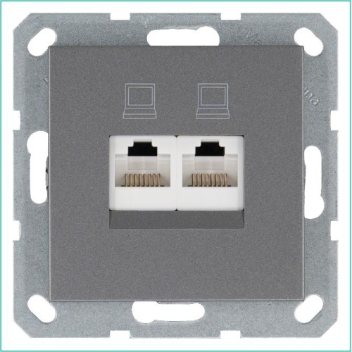 Розетка компьютерная 2-м RJ45 IP20 кат. 6 механизм алюм. Jasmart G6108S