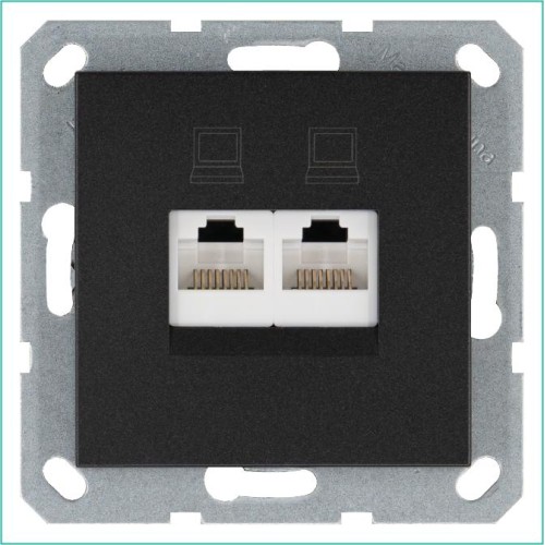 Розетка компьютерная 2-м RJ45 IP20 кат. 6 механизм антрацит Jasmart G6108B