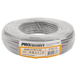 Кабель витая пара F/UTP кат.5e 4х2х0.50 24AWG solid CCA PVC INDOOR омедненный сер. (уп.50м) PROCONNE
