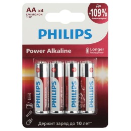 Элемент питания алкалиновый AA/LR6 1.5В Power (блист. 4шт) Philips Б0062746