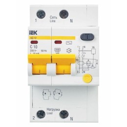 Выключатель автоматический дифференциального тока 2п C 10А 10мА тип AC 4.5кА АД-12 KARAT IEK MAD10-2