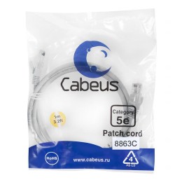 Патч-корд U/UTP кат.5E PC-UTP-RJ45-Cat.5e-1m-LSZH 2хRJ45/8p8c неэкранир. LSZH 1м сер. Cabeus 8863c