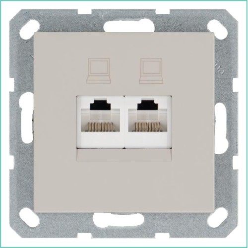 Розетка компьютерная 2-м RJ45 IP20 кат. 6 механизм тауп Jasmart G6108T