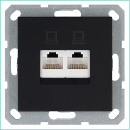 Розетка компьютерная 2-м RJ45 IP20 кат. 6 механизм черн. матов. soft touch Jasmart G6108PB
