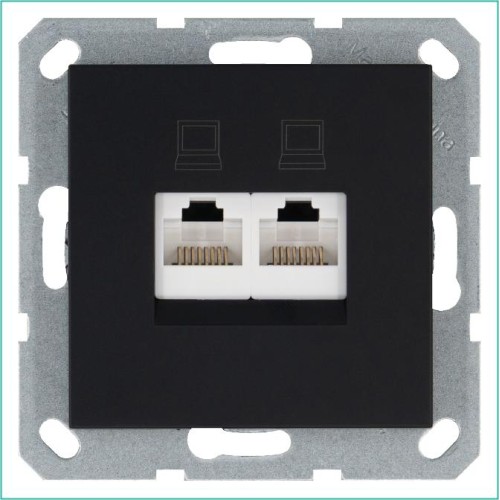 Розетка компьютерная 2-м RJ45 IP20 кат. 6 механизм черн. матов. soft touch Jasmart G6108PB