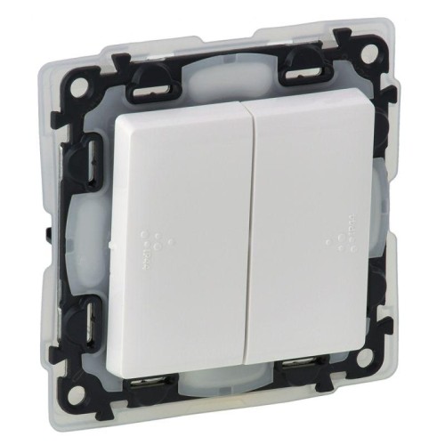 Выключатель 2-кл. СП Valena Life 10А IP44 250В с лицев. панелью безвинтов. зажимы механизм бел. Leg