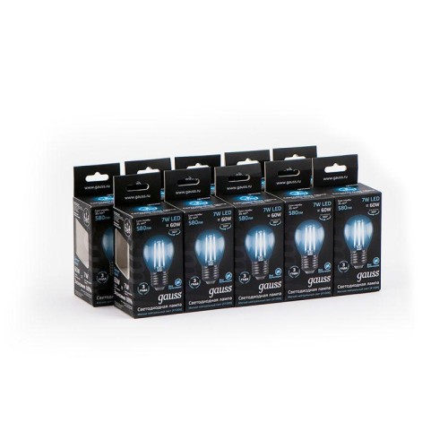 Лампа светодиодная филаментная Black Filament 7Вт P45 шар 4100К нейтр. бел. E27 580лм GAUSS 10580220