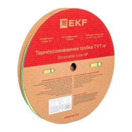 Трубка термоусадочная ТУТ нг 16/8 желт./зел. (уп.100м) EKF tut-16-yg