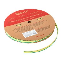 Трубка термоусадочная ТУТ нг 16/8 желт./зел. (уп.100м) EKF tut-16-yg