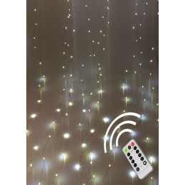 Гирлянда светодиодная "Дождь" 3х3м 300LED с крючками для крепления тепл. бел. 8 режимов мигания пита