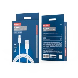 Кабель USB для iPhone 5/IPad 4/ipod 5 бел. Rexant 18-1121