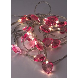 Гирлянда светодиодная "Сердечки 3D" 20LED 2.5х1х2.3см 1.9+0.5м роз. прозр. акрил тепл. бел. КОСМОС K