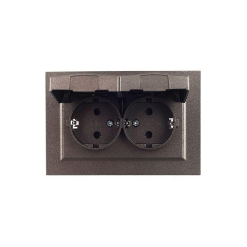Розетка 2-м СП BRITE 16А в сборе IP44 с крышкой бронза IEK BR-R26-16-44-K45-F