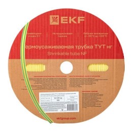 Трубка термоусадочная ТУТ нг 20/10 желт./зел. (уп.100м) EKF tut-20-yg