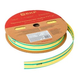 Трубка термоусадочная ТУТ нг 20/10 желт./зел. (уп.100м) EKF tut-20-yg
