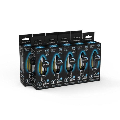 Лампа светодиодная филаментная Black Filament 5Вт свеча 4100К нейтр. бел. E14 450лм диммир. GAUSS 10