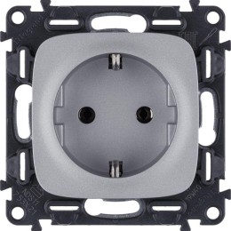 Розетка 1-м СП Valena Allure 16А IP2X 250В 2P+E безвинтов. клеммы с лицев. панелью механизм алюм. Le