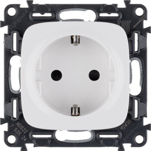 Розетка 1-м СП Valena Allure 16А IP20 250В 2P+E винтов. клеммы с лицев. панелью механизм бел. Leg 75